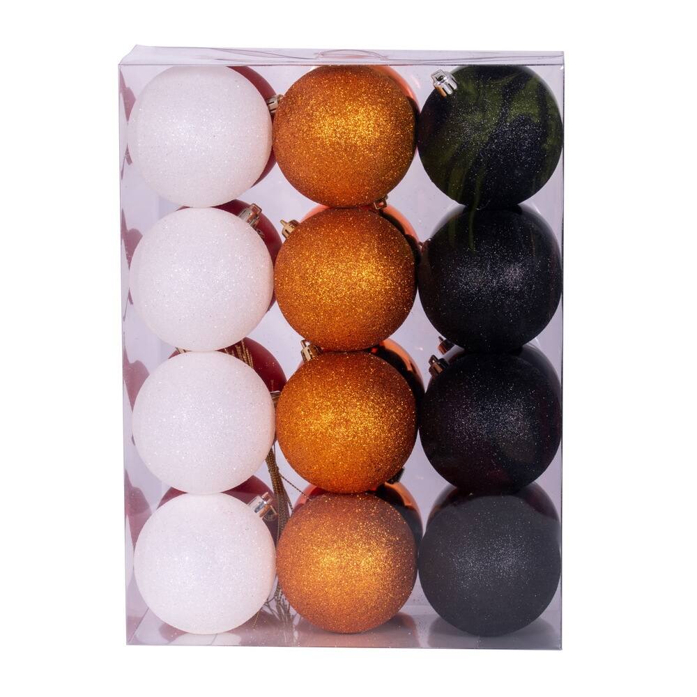 Vickerman 3" Orange, Black, and White Ornament Assortment, 24 per box. Orange Bed Bath